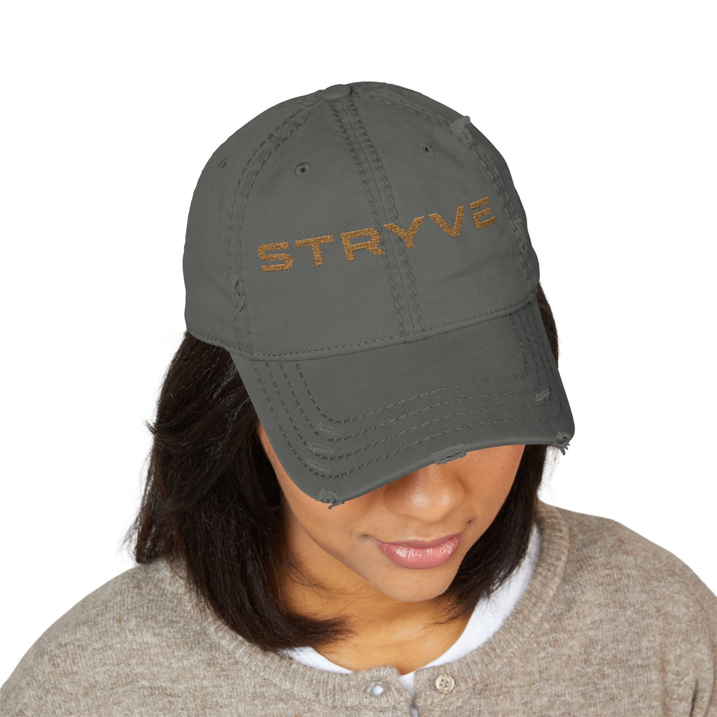 Distressed Embroidered 'STRYVE' Dad Hat — Vintage Washed Baseball Cap