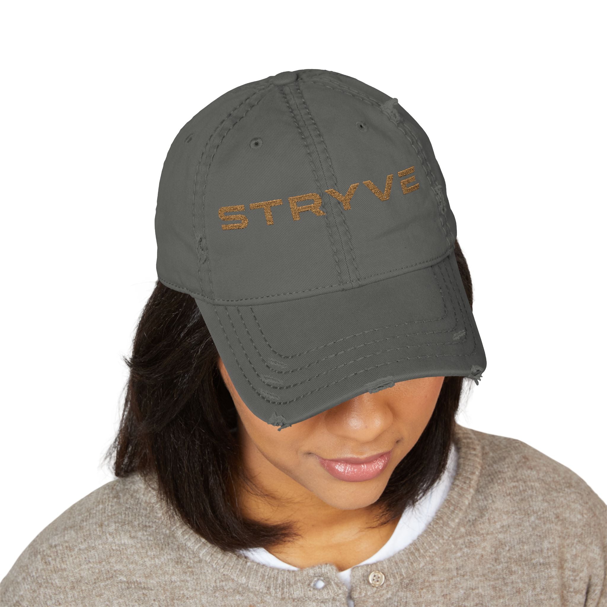 Distressed Embroidered 'STRYVE' Dad Hat — Vintage Washed Baseball Cap