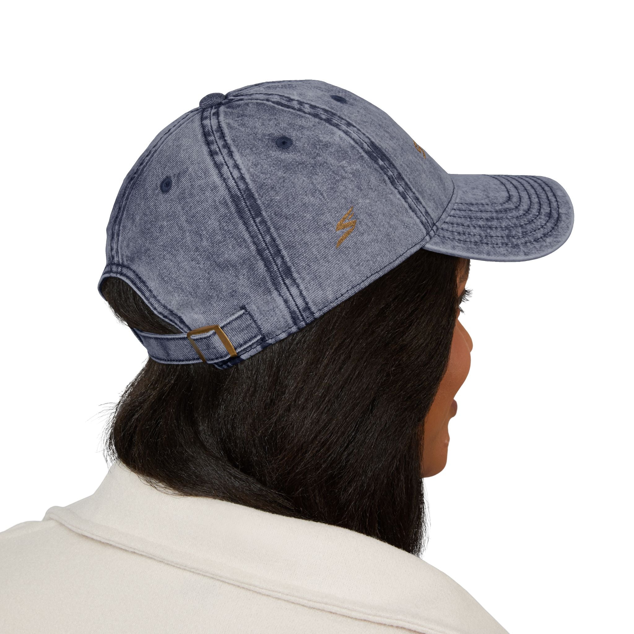 Vintage Embroidered Cap – Distressed Red Baseball Hat with Gold 'STRYVZ' Logo