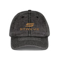 Vintage Embroidered Cap – Distressed Red Baseball Hat with Gold 'STRYVZ' Logo