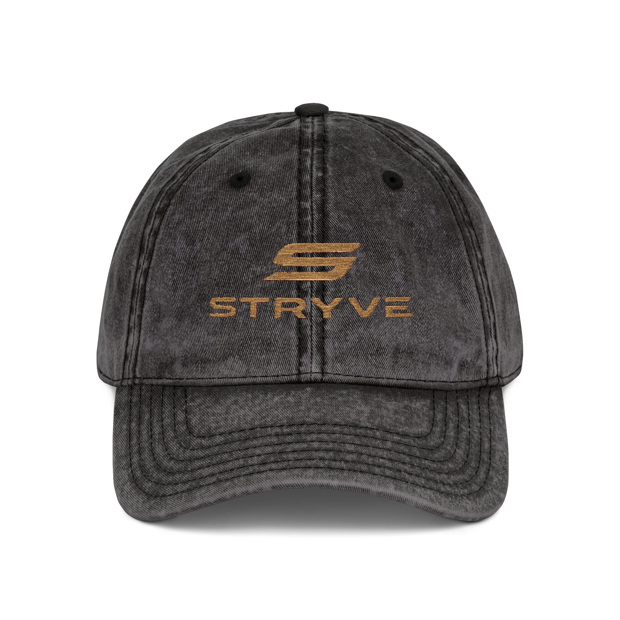 Vintage Embroidered Cap – Distressed Red Baseball Hat with Gold 'STRYVZ' Logo