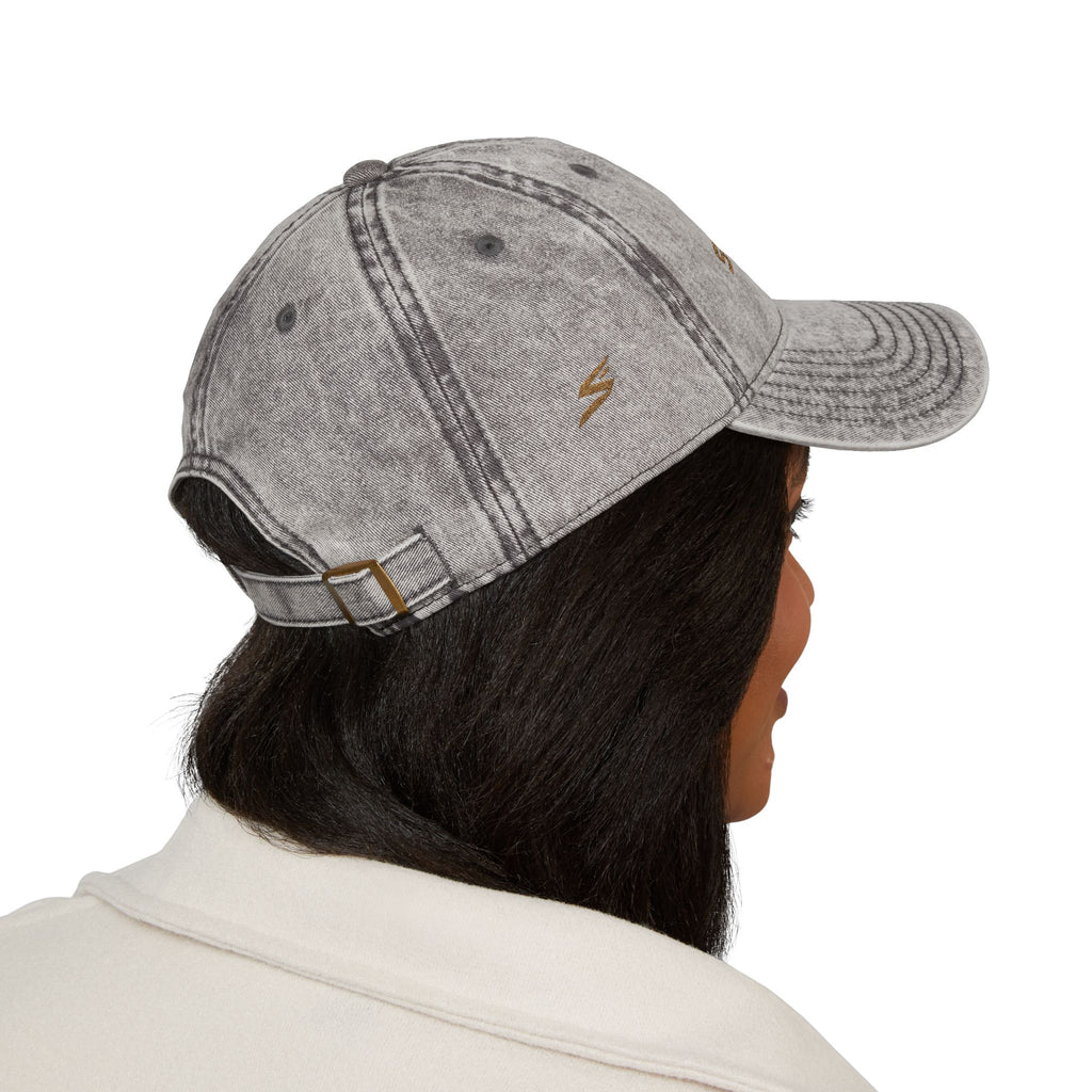 Vintage Embroidered Cap – Distressed Red Baseball Hat with Gold 'STRYVZ' Logo