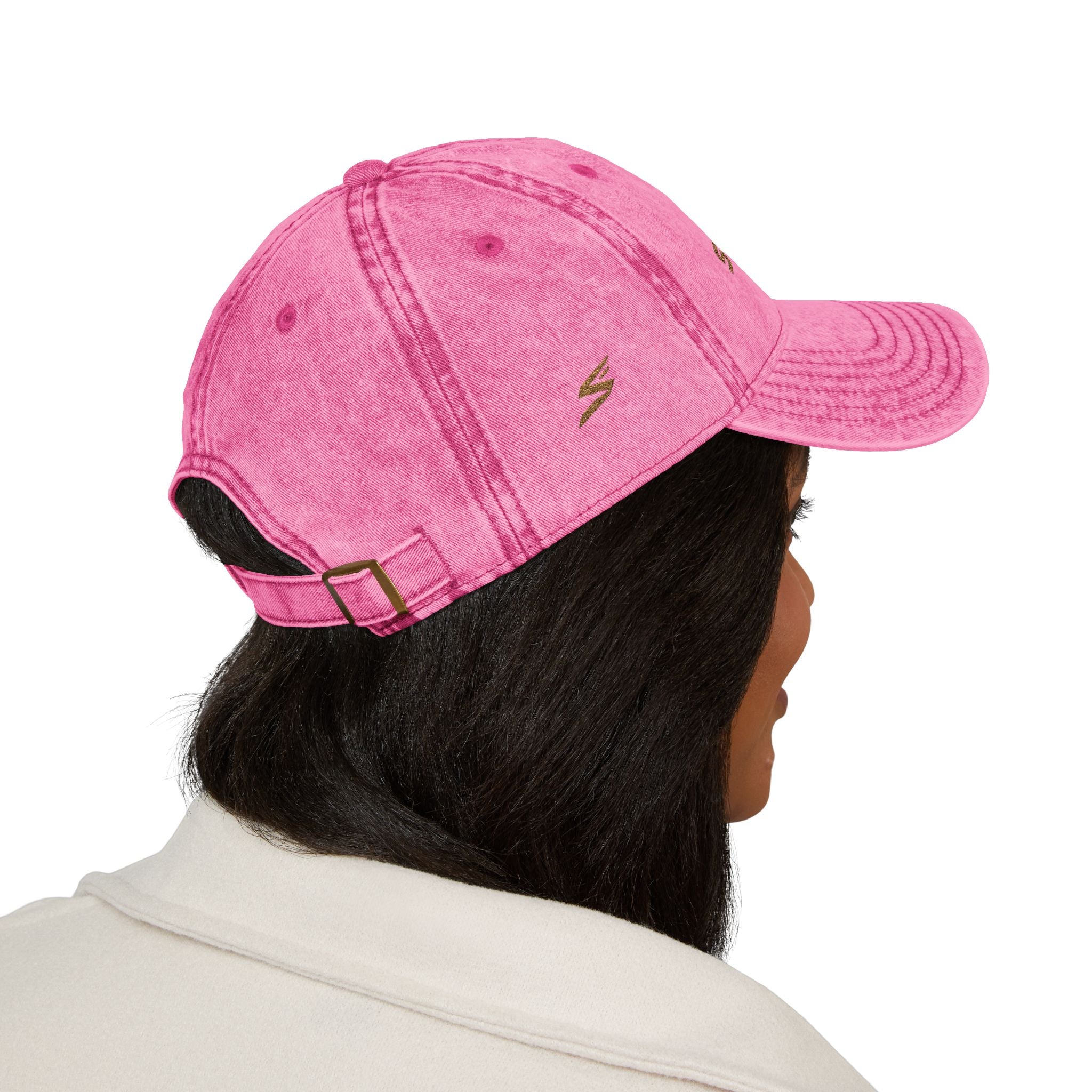 Vintage Embroidered Cap – Distressed Red Baseball Hat with Gold 'STRYVZ' Logo