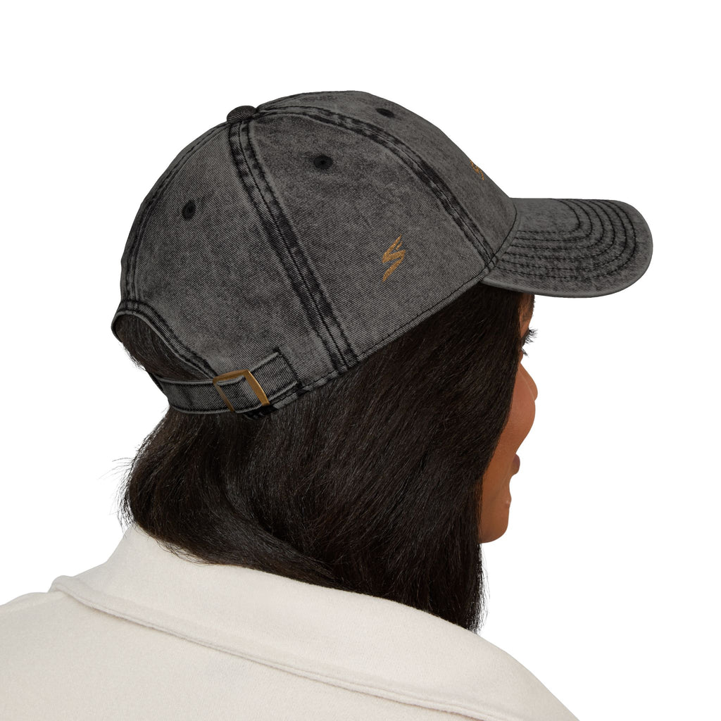 Vintage Embroidered Cap – Distressed Red Baseball Hat with Gold 'STRYVZ' Logo