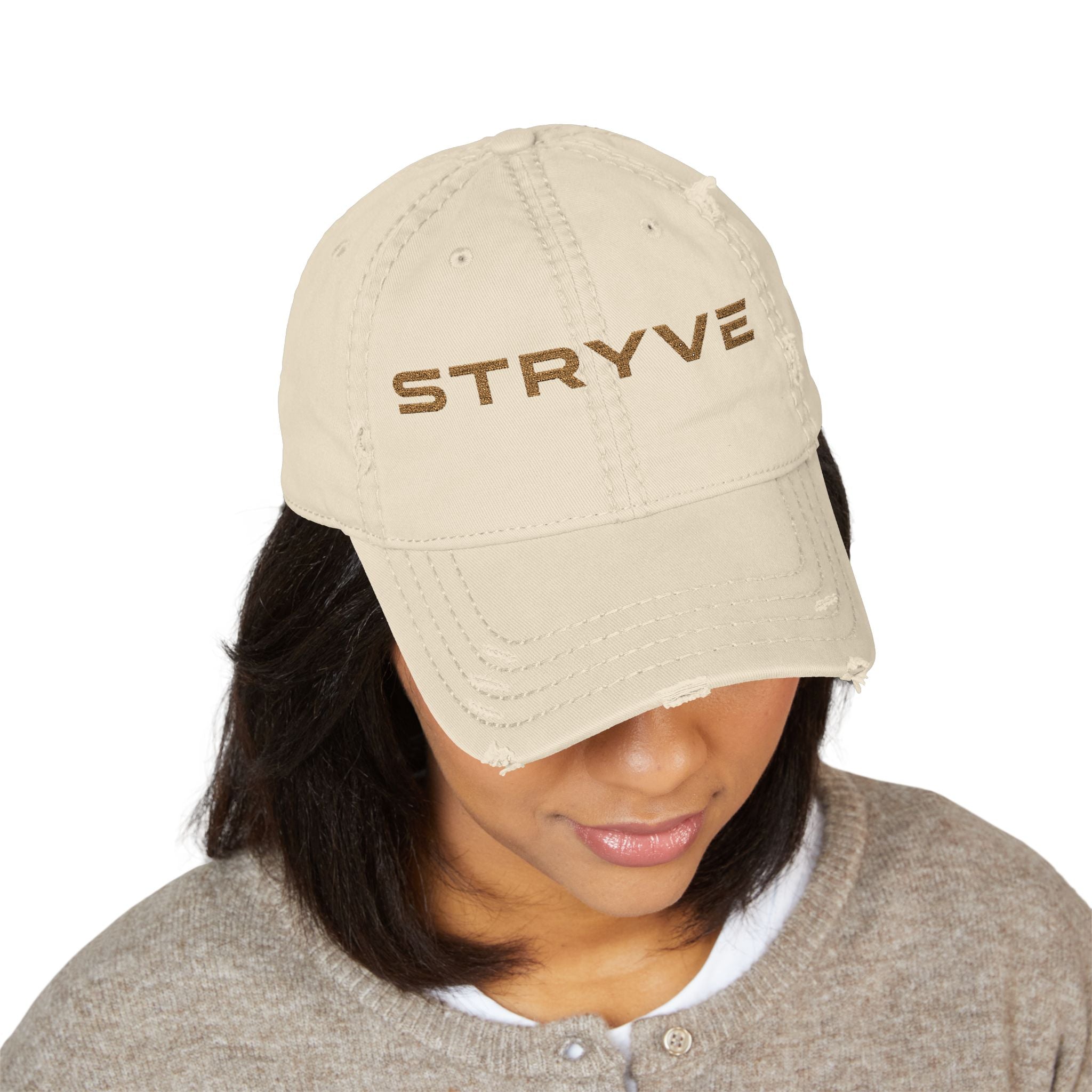 Distressed Embroidered 'STRYVE' Dad Hat — Vintage Washed Baseball Cap