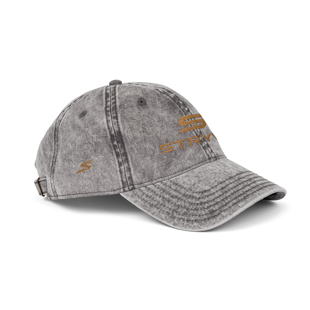 Vintage Embroidered Cap – Distressed Red Baseball Hat with Gold 'STRYVZ' Logo
