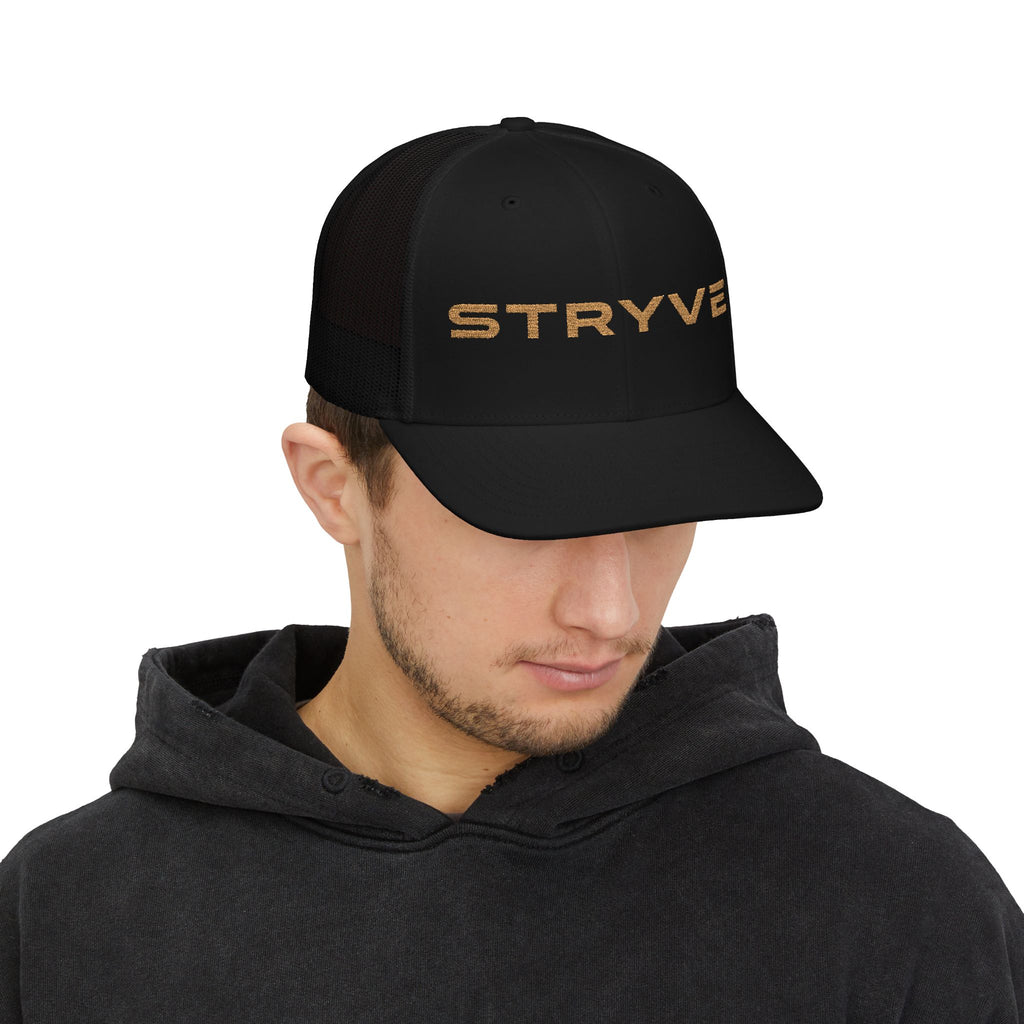 Stryve Gold Logo Snapback Trucker Cap