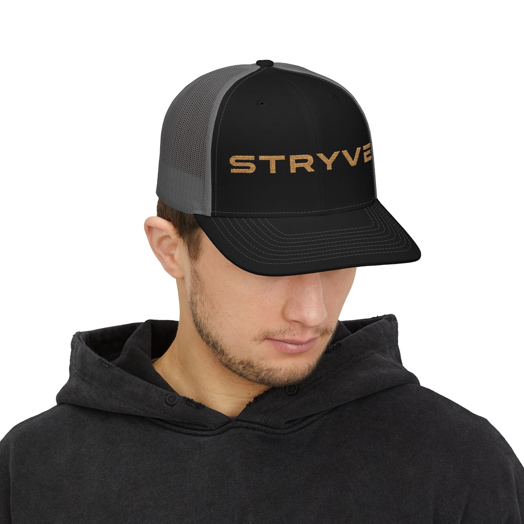 Stryve Gold Logo Snapback Trucker Cap
