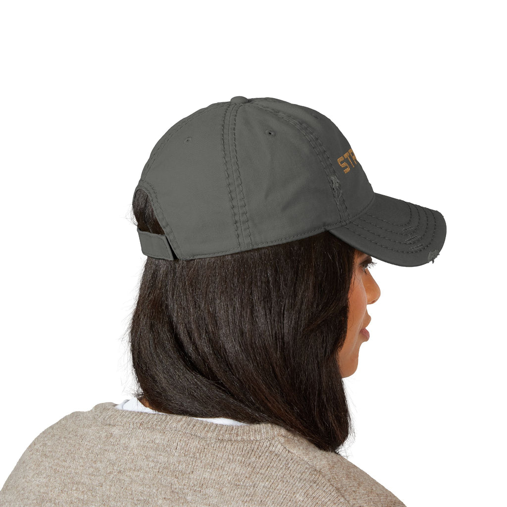 Distressed Embroidered 'STRYVE' Dad Hat — Vintage Washed Baseball Cap
