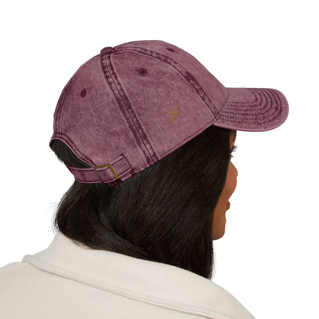 Vintage Embroidered Cap – Distressed Red Baseball Hat with Gold 'STRYVZ' Logo