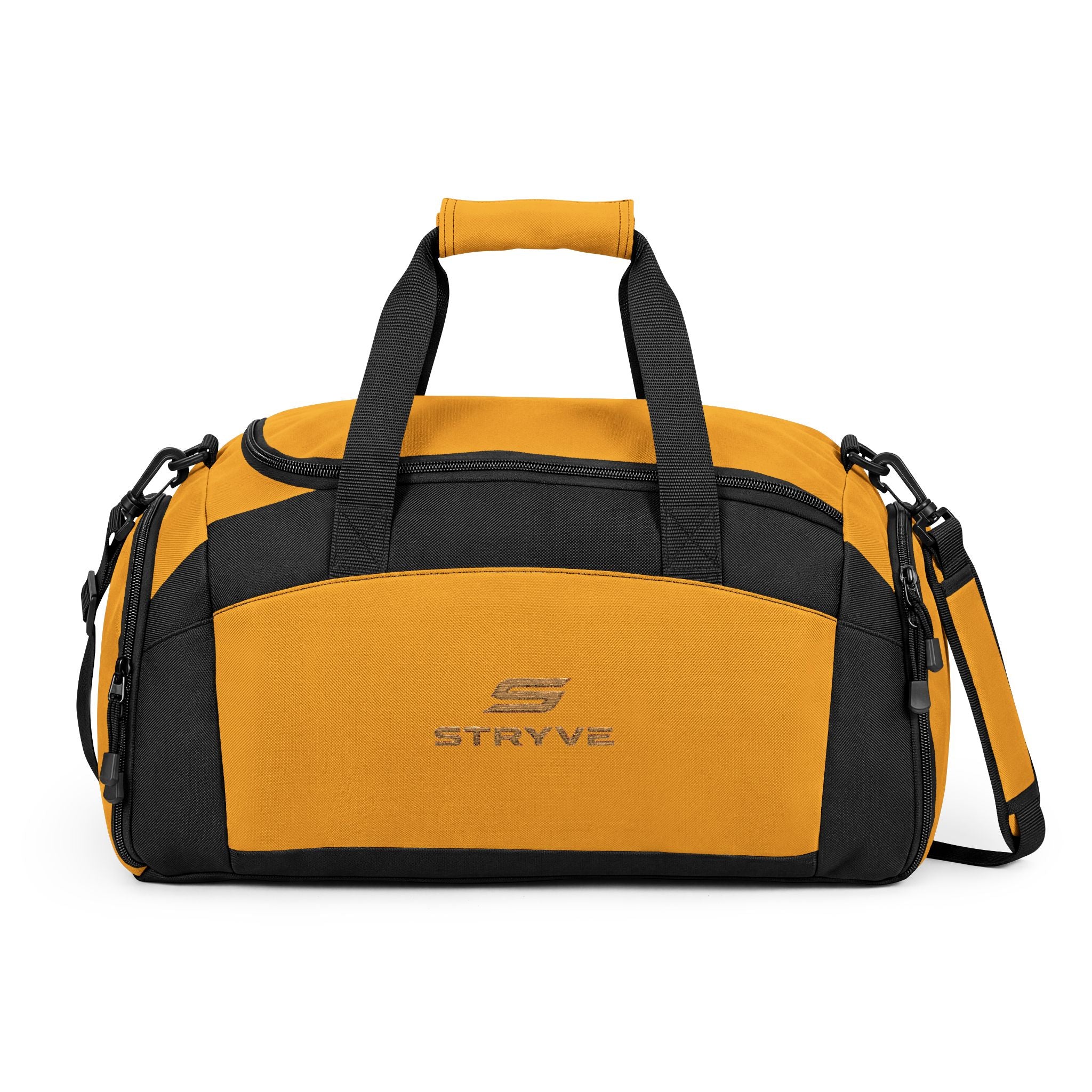 Strive Logo Gym Bag — Durable Black Workout Duffle with Shoulder Strap