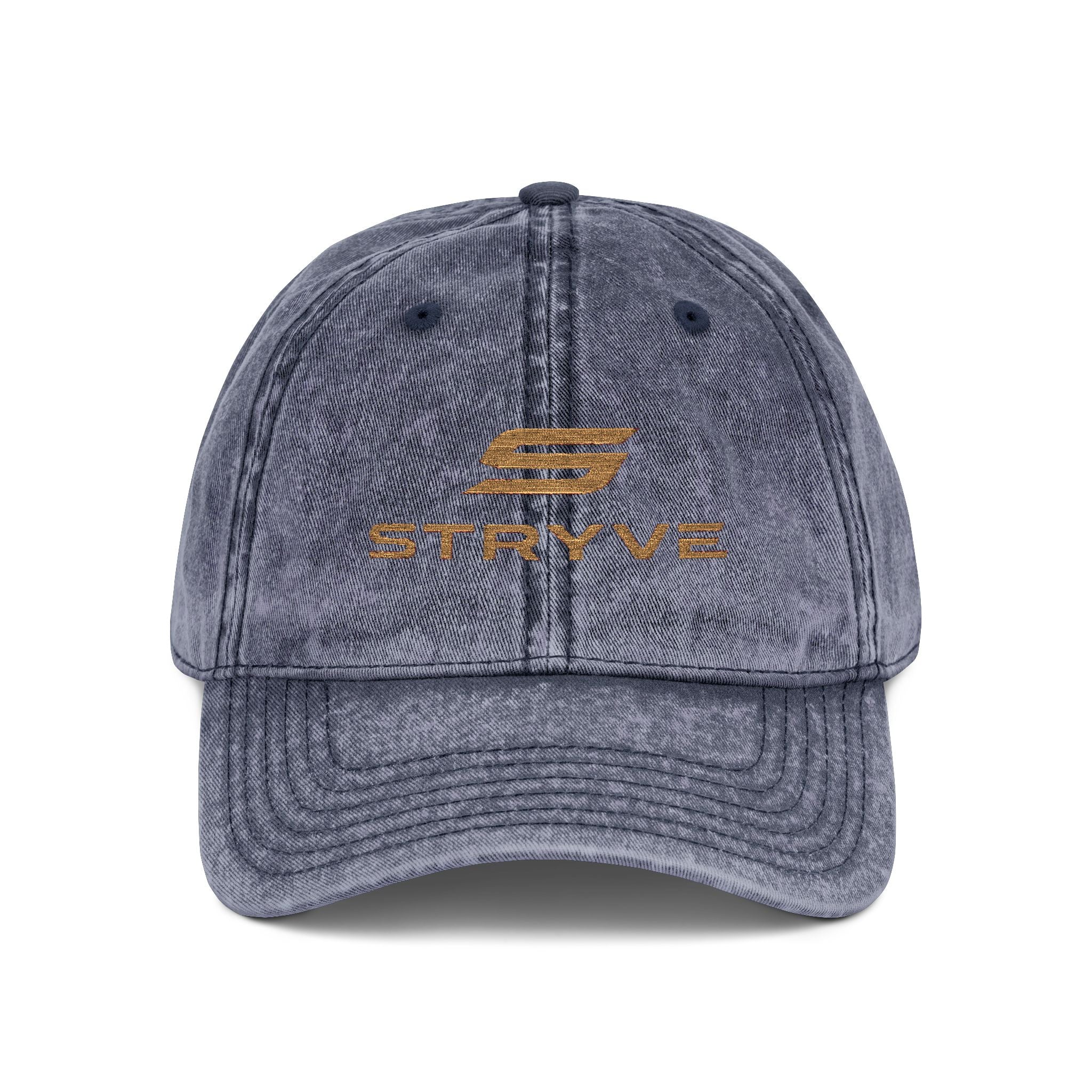 Vintage Embroidered Cap – Distressed Red Baseball Hat with Gold 'STRYVZ' Logo