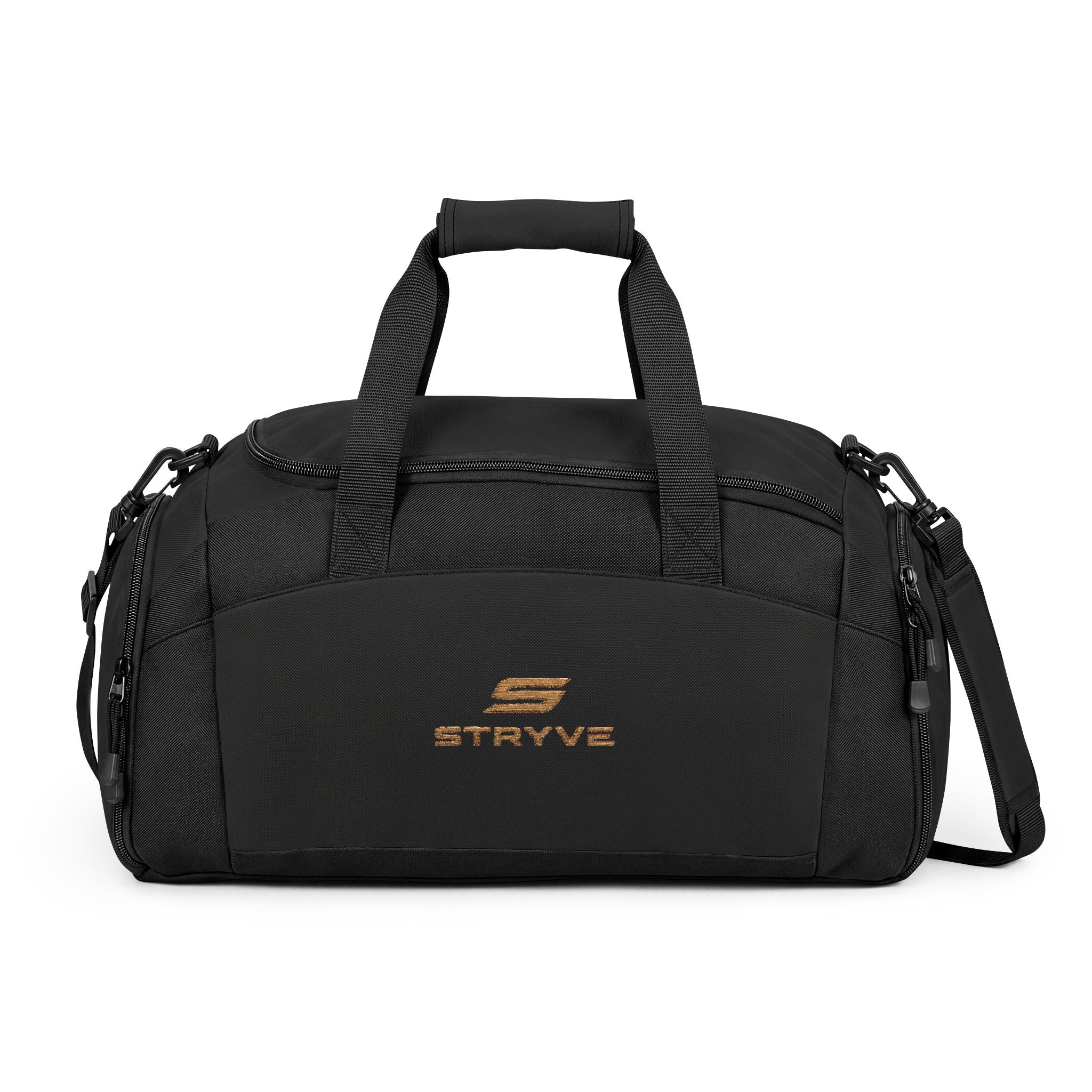 Strive Logo Gym Bag — Durable Black Workout Duffle with Shoulder Strap