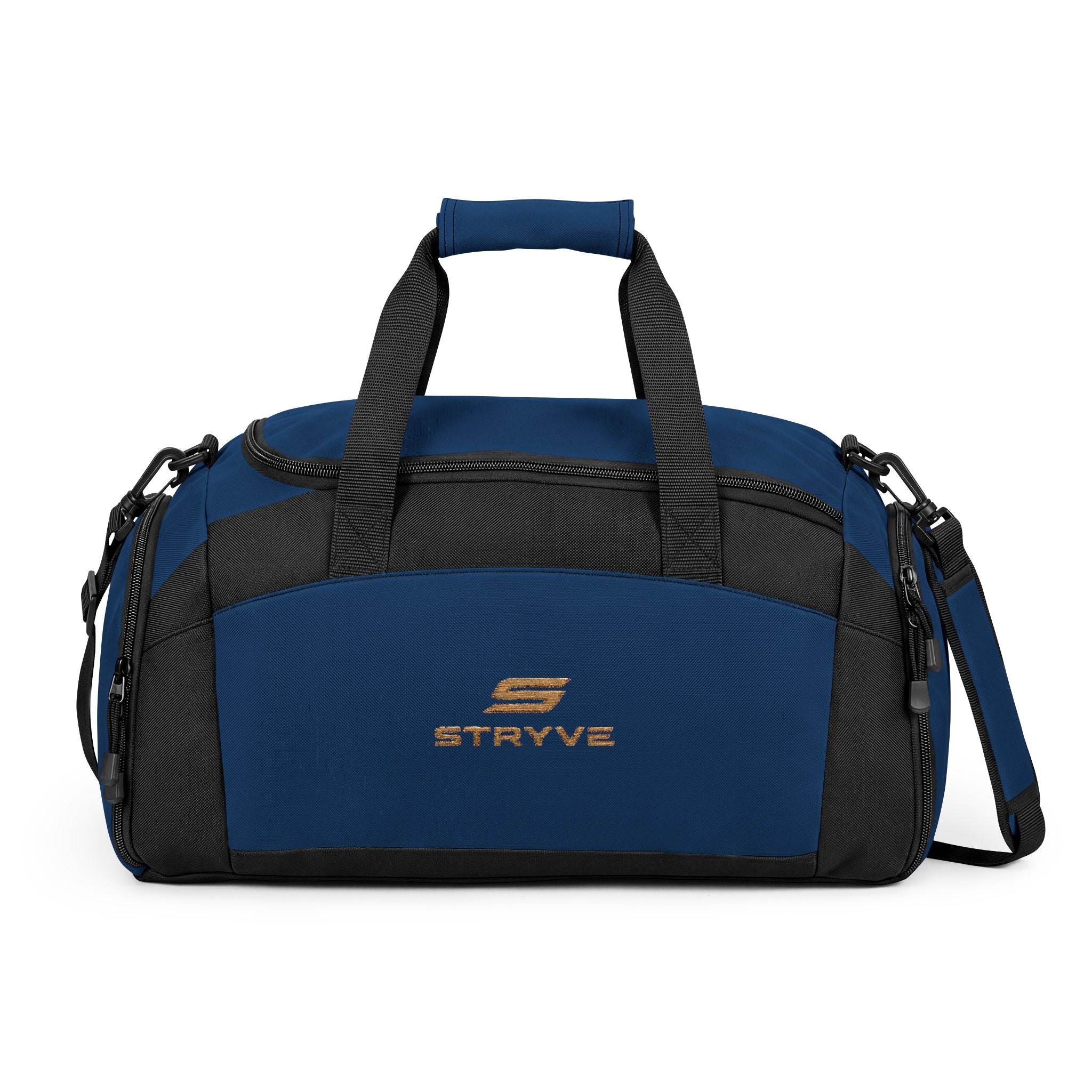 Strive Logo Gym Bag — Durable Black Workout Duffle with Shoulder Strap