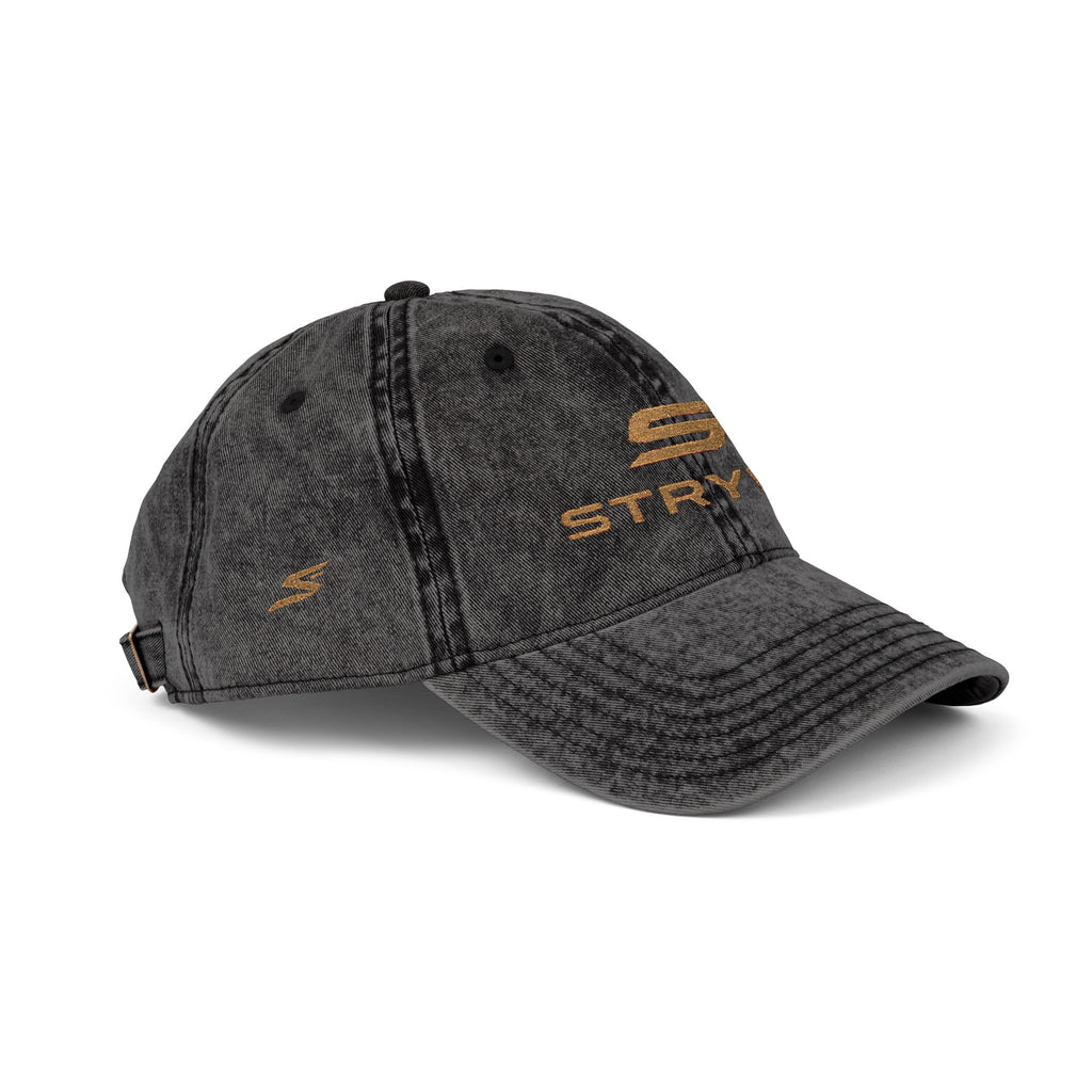 Vintage Embroidered Cap – Distressed Red Baseball Hat with Gold 'STRYVZ' Logo