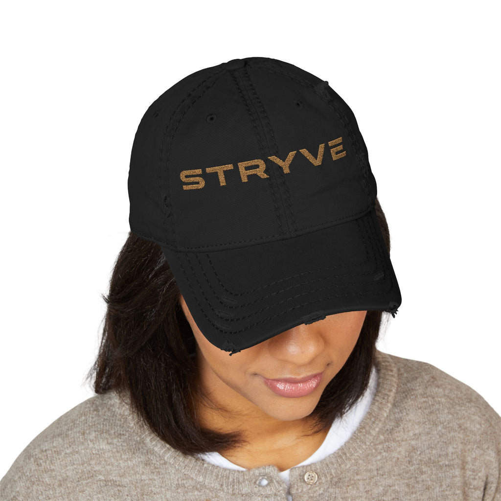 Distressed Embroidered 'STRYVE' Dad Hat — Vintage Washed Baseball Cap