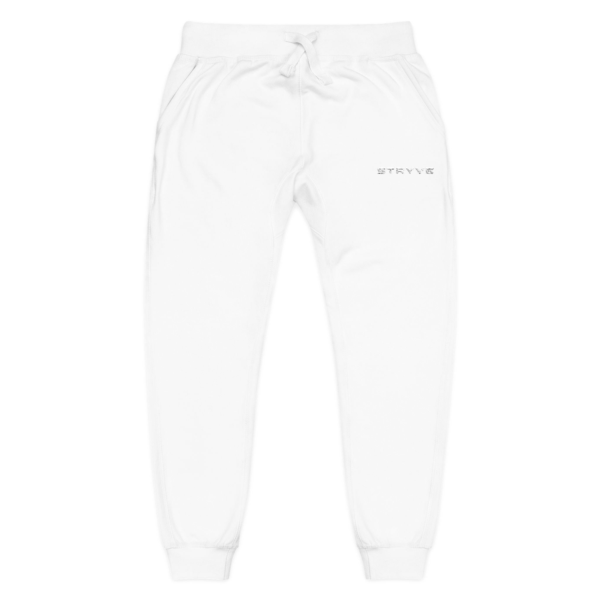 Embroidered Fleece Sweatpants — Minimal White Cozy Joggers