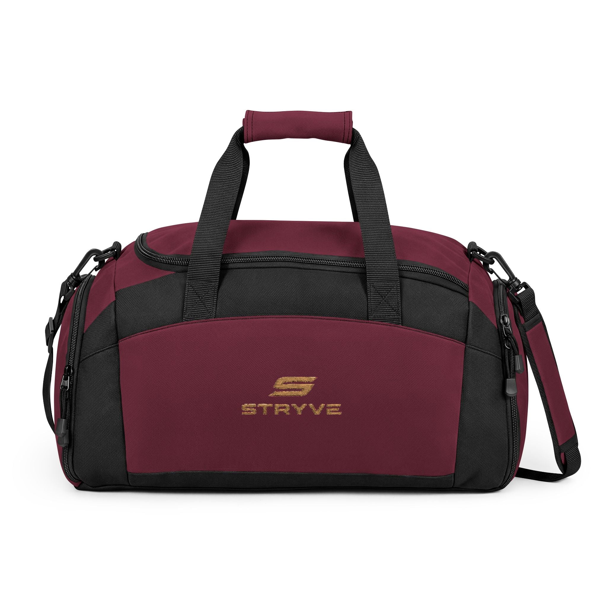 Strive Logo Gym Bag — Durable Black Workout Duffle with Shoulder Strap